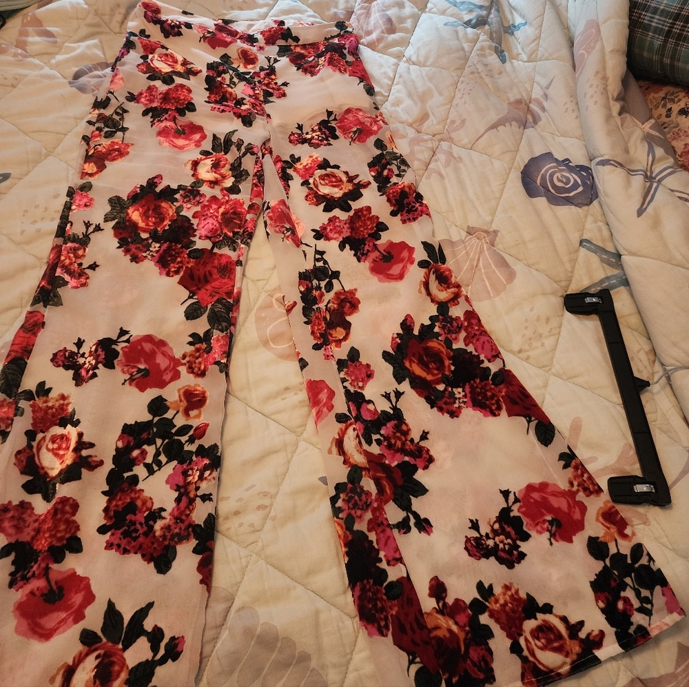 Built in Shorts Sheer palazzo floral Pants